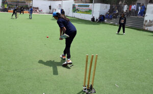 Players in action during Independence Day cricket tournament 2024 at Dialdas club.