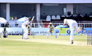 Bangladesh batter Najmul Hossain Shanto in action during the 3rd day of the 1st Test cricket match playing between Pakistan and Bangladesh at Pindi Cricket Stadium