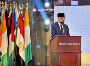 Federal Minister for Religious Affairs and Interfaith Harmony Chaudhry Salik Hussain addressing to an International Conference on role of women in building awareness.