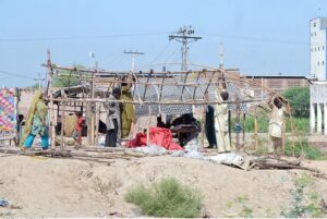 Gypsy family busy in making makeshift house at Muzaffargarh Road.