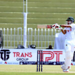 Bangladesh batter Najmul Hossain Shanto in action during the 3rd day of the 1st Test cricket match playing between Pakistan and Bangladesh at Pindi Cricket Stadium
