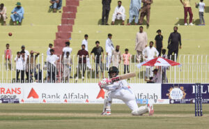 Players in action during the fourth day of the 1st Test Cricket Match playing between Pakistan and Bangladesh at Pindi Cricket Stadium.