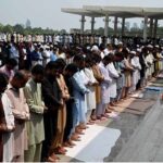 Imam Masjid Al-Nabawi (SAW) Dr. Salah bin Mohammad Al-Budair leads the Friday prayer at Faisal Masjid, attended by a large number of people