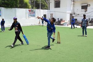 Players in action during Independence Day cricket tournament 2024 at Dialdas club.