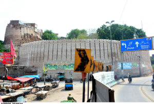 A beautiful view of the Pakka Fort after renovation work on historical Pakka Fort wall by Heritage Department at Bacha Khan Chowk.