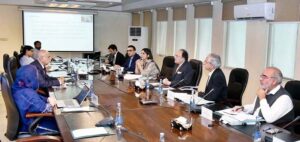 Federal Minister for Finance and Revenue Senator Muhammad Aurangzeb chairing a review meeting with representatives from Joint Venture Investment Companies, including Pak-Brunei Investment Company Limited (PBICL) and Saudi-Pak Industrial and Agricultural Investment Company (SPI&AIC).