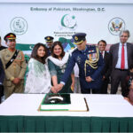 Charge d’Affaires Dr. Fareha Bugti along with officials and Pakistani diaspora cut cake in a ceremony to commemorate the Independence Day of Pakistan at the Embassy of Pakistan