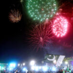 A large number of people attending firework celebration on the eve of Independence Day of Pakistan at F-9 Park