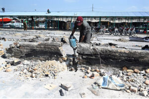Rehabilitation work begins at Peshawar Mor Weekly Bazaar after extensive fire damaged and burned numerous stalls