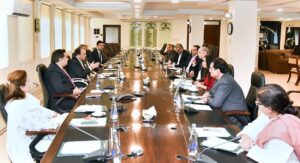 Federal Minister for Finance and Revenue Senator Muhammad Aurangzeb in a meeting with the Managing Director of Jacobs, Cordova and Associates Scott Jacobs.