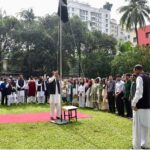 Pakistan High Commissioner to Bangladesh, Syed Ahmed Maroof is joined by Pakistani students in Bangladesh in hoisting the national flag to mark the 78th independence day of Pakistan on 14 august 2024 in Pakistan High Commission