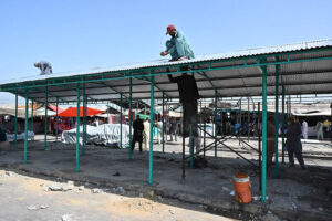 Rehabilitation work begins at Peshawar Mor Weekly Bazaar after extensive fire damaged and burned numerous stalls