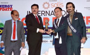 Governor Khyber Pakhtunkhwa Faisal Karim Kundi addressing the 1st International Solar Power Conclave and Technology Excellence Awards 2024 on late Wednesday night.