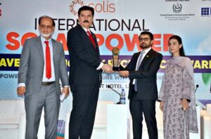 Governor Khyber Pakhtunkhwa Faisal Karim Kundi addressing the 1st International Solar Power Conclave and Technology Excellence Awards 2024 on late Wednesday night.