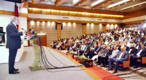 Deputy Prime Minister and Foreign Minister Senator Mohammad Ishaq Dar delivering remarks at the Ground Breaking Ceremony of the Head Office Building of the Securities and Exchange Commission of Pakistan.
