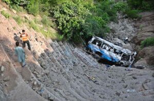 Twenty passengers killed when a coaster coming from Hawaili Kahuta to Rawalpindi fell into a ditch near Azad Pattan.