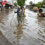 A view of rain water accumulated at railway station after rain in the city