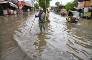 A view of rain water accumulated at railway station after rain in the city