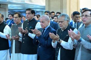 Prime Minister Muhammad Shehbaz Sharif and Parliamentarians offering funeral prayer of Shaheed Ismail Haniyeh.
