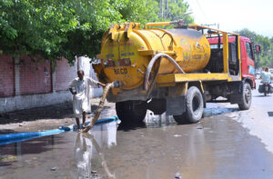 A view of rain water accumulated at railway station after rain in the city