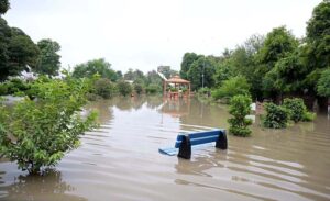 A view of Company Bagh, inundated with rainwater.