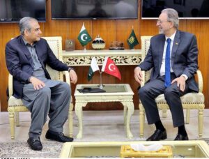 Federal Minister for Interior Mohsin Naqvi in a meeting with Turkish Ambassador Dr. Mehmat Pacaci.