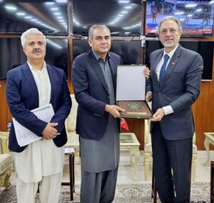 Federal Minister for Interior Mohsin Naqvi in a meeting with Turkish Ambassador Dr. Mehmat Pacaci.