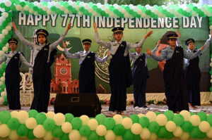 Karate players demonstrating tricks during Independence Day at circuit house