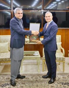 Federal Minister for Interior Mohsin Naqvi in a meeting with the UN Special Representative for Afghanistan Indrika Ratwatte.