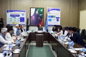 Federal Minister of Finance and Revenue Senator Muhammad Aurangzeb in meeting with Trade representatives at Regional Tax Office