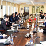 Federal Minister for Finance and Revenue Senator Muhammad Aurangzeb in a meeting with Charge D'affaires Mr. Shi Yuanqiang and other officials of the Embassy of People's Republic of China