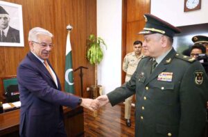 General Li Qiaoming, PLA Ground Forces Commander of China called on Federal Minister for Defence & Defence Production, Khawaja Mohammad Asif.