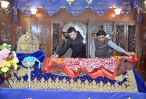 Governor Sindh Kamran Tessori addressing to media persons on the occasion of the 281st Urs celebration of Hazrat Shah Abdul Latif Bhitai.