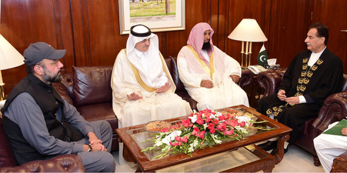 Imam Masjid Al-Nabvi (S.A.W) Sheikh Dr. Salah Mohammad M Al- Budair called on Speaker National Assembly Sardar Ayaz Sadiq at Parliament House