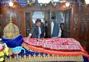 Governor Sindh Kamran Tessori addressing to media persons on the occasion of the 281st Urs celebration of Hazrat Shah Abdul Latif Bhitai.