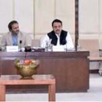 Senator Aon Abbas, Chairman Senate Standing Committee on Industries and Production presiding over a meeting of the committee at Parliament House