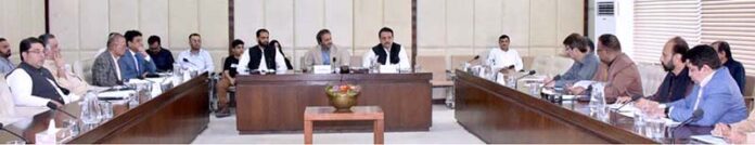 Senator Aon Abbas, Chairman Senate Standing Committee on Industries and Production presiding over a meeting of the committee at Parliament House