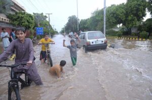 A view of Company Bagh, inundated with rainwater.