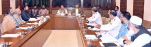 Senator Muhammad Abdul Qadir, Chairman Senate Standing Committee on Defence Production presiding over a meeting of the committee at Parliament House