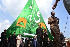 A large number of mourners attending Chehlum procession to commemorate the martyrdom of Hazrat Imam Hussein (RA) the grandson of Holy Prophet Muhammad (PBUH).
