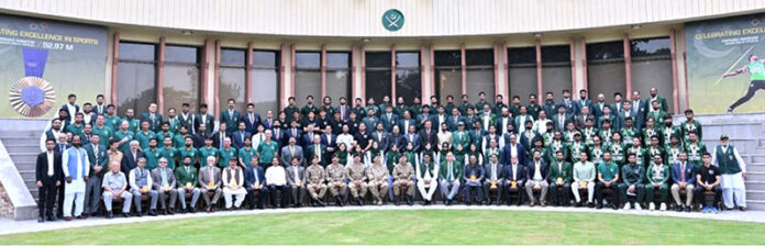 To honour Olympian Arshad Nadeem’s historic achievement, Chief of Army Staff (COAS) General Syed Asim Munir, NI (M) hosted a ceremony at Army Auditorium GHQ. The event was attended by sports teams and legendary olympians including 1984 Olympic and National Hockey Teams, National Cricket Team, Street Football Team, Army Polo Team, Visually Impaired Cricket and Women Goal Ball Teams, Medal Winners of Common Wealth, SAF and Asian Games and participants of Paris Olympics 2024. Notable legends included Jehangir Khan, Isalah Ud Din, Shahbaz Senior, Sohail Abbas, Muhammad Asif and Aisam-ul-Haq. The event was also attended by Arshad Nadeem’s close relatives, associates and coaches