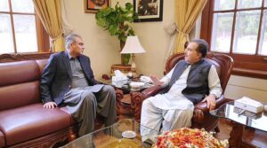 Federal Minister for Interior Mohsin Naqvi in a meeting with Governor Balochistan Jaffar Khan Mandokhail in Governor House Quetta.