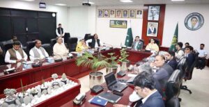 Chairperson Benazir Income Support Programme Senator Rubina Khalid briefs Governor Khyber Pakhtunkhwa Faisal Karim Kundi on BISP's newly launched initiatives at BISP headquarters.