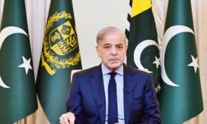 Prime Minister Muhammad Shehbaz Sharif addresses a special session of Azad Jammu and Kashmir Legislative Assembly via video link.