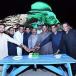 An eye catching view of Stoppa a spot at Mohenjo-daro (Mound of dead) remains of the most impressive city of the Indus Valley Civilization, decorated with national flag colorful lights to commemorate the Independence Day of Pakistan