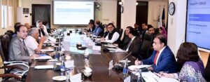 Federal Minister for Finance & Revenue Senator Muhammad Aurangzeb presiding over a meeting of Economic Coordination Committee (ECC)