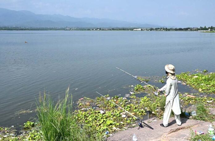 A man fishing at Rawal Lake near Bani Gala