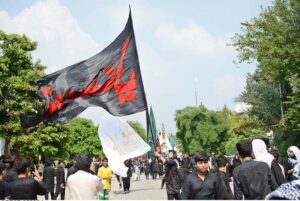A large number of mourners attending Chehlum procession to commemorate the martyrdom of Hazrat Imam Hussein (RA) the grandson of Holy Prophet Muhammad (PBUH).