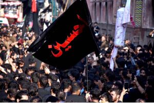 Mourners attending the Chehlum procession to commemorate the martyrdom of Hazrat Imam Hussain (RA) the grandson of Holy Prophet Muhammad (PBUH).