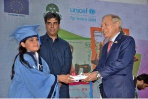 Advisor to the Prime Minister Muhammad Shehbaz Sharif and President of Pak-Japan Friendship Society Syed Feroz Shah distributing certificates among the ALP and Middle-Tech graduates